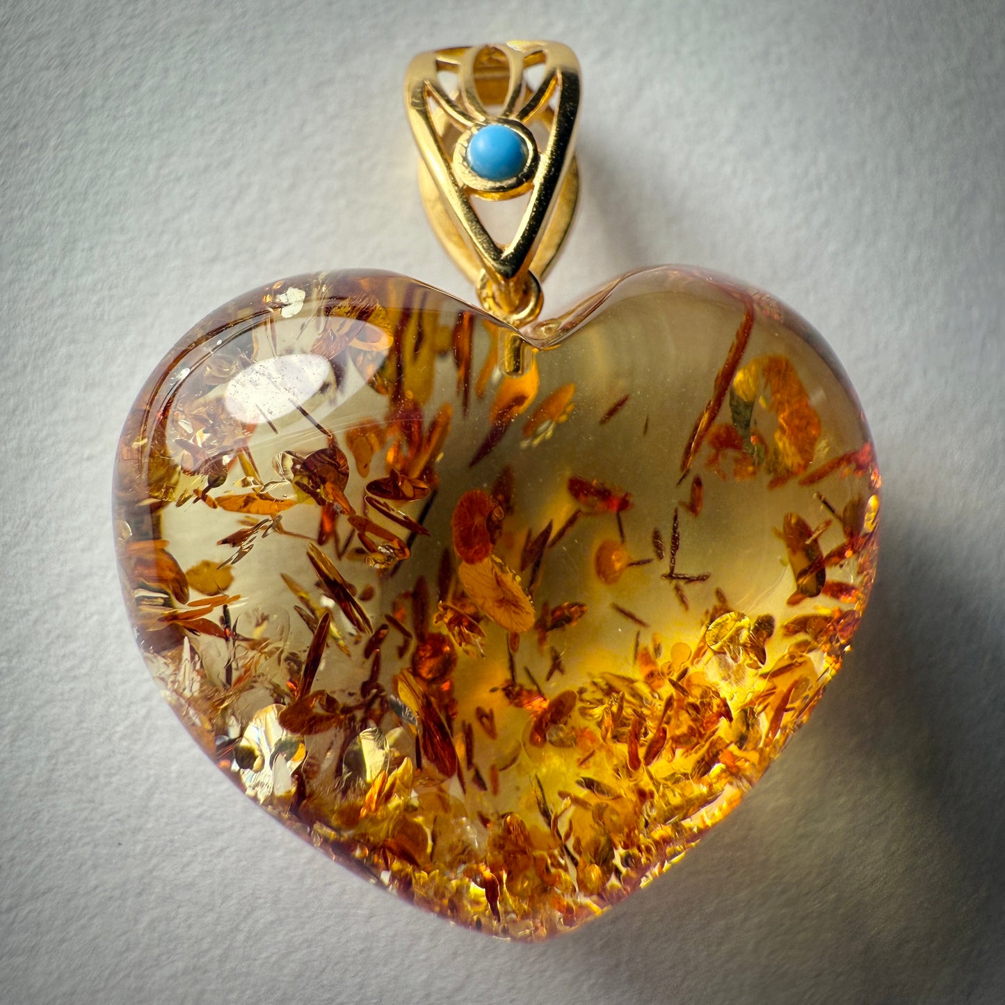 Baltic Piebald Heart Shaped Amber Pendant