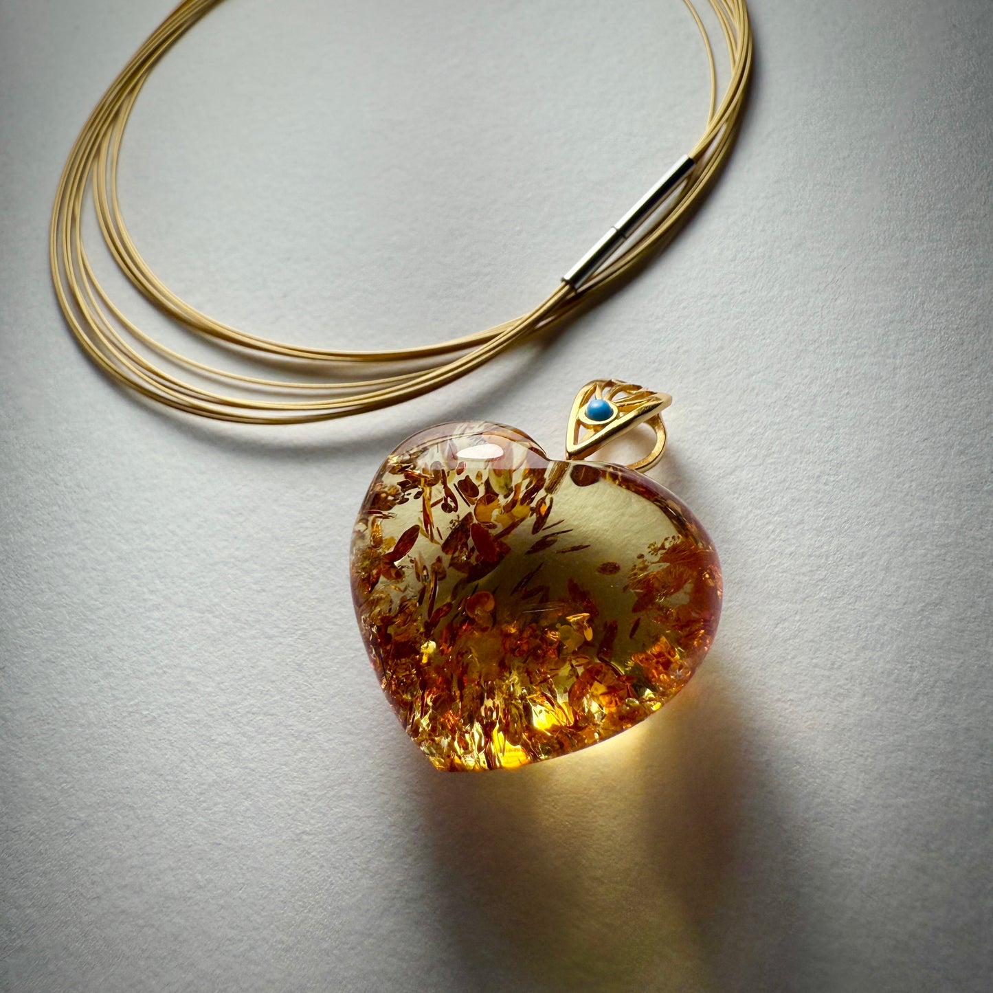 Baltic Piebald Heart Shaped Amber Pendant
