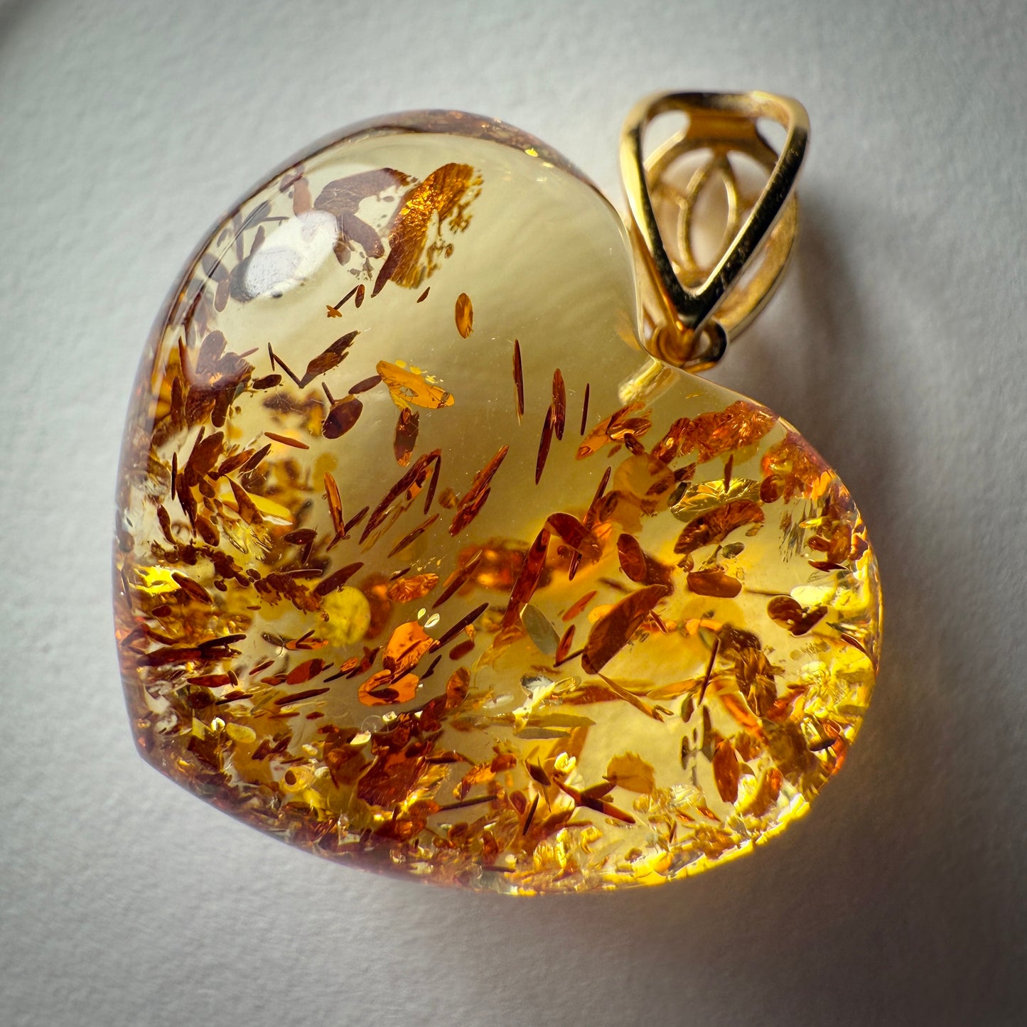 Baltic Piebald Heart Shaped Amber Pendant
