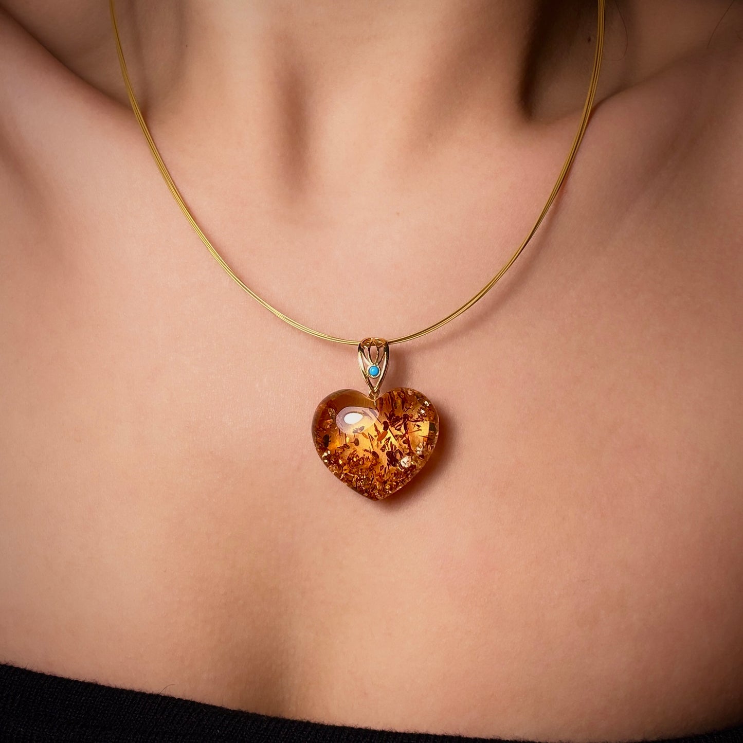 Baltic Piebald Heart Shaped Amber Pendant