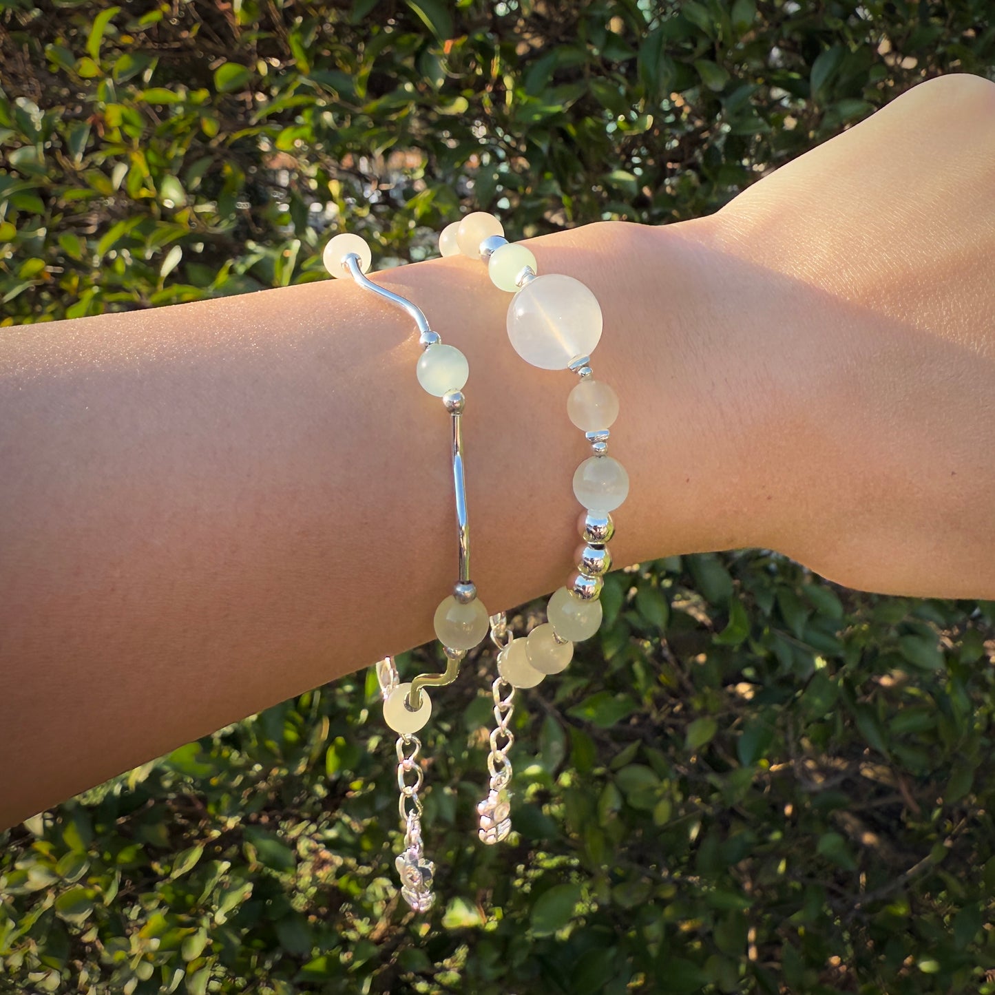 Green Calcite + Clear Quartz Bracelet