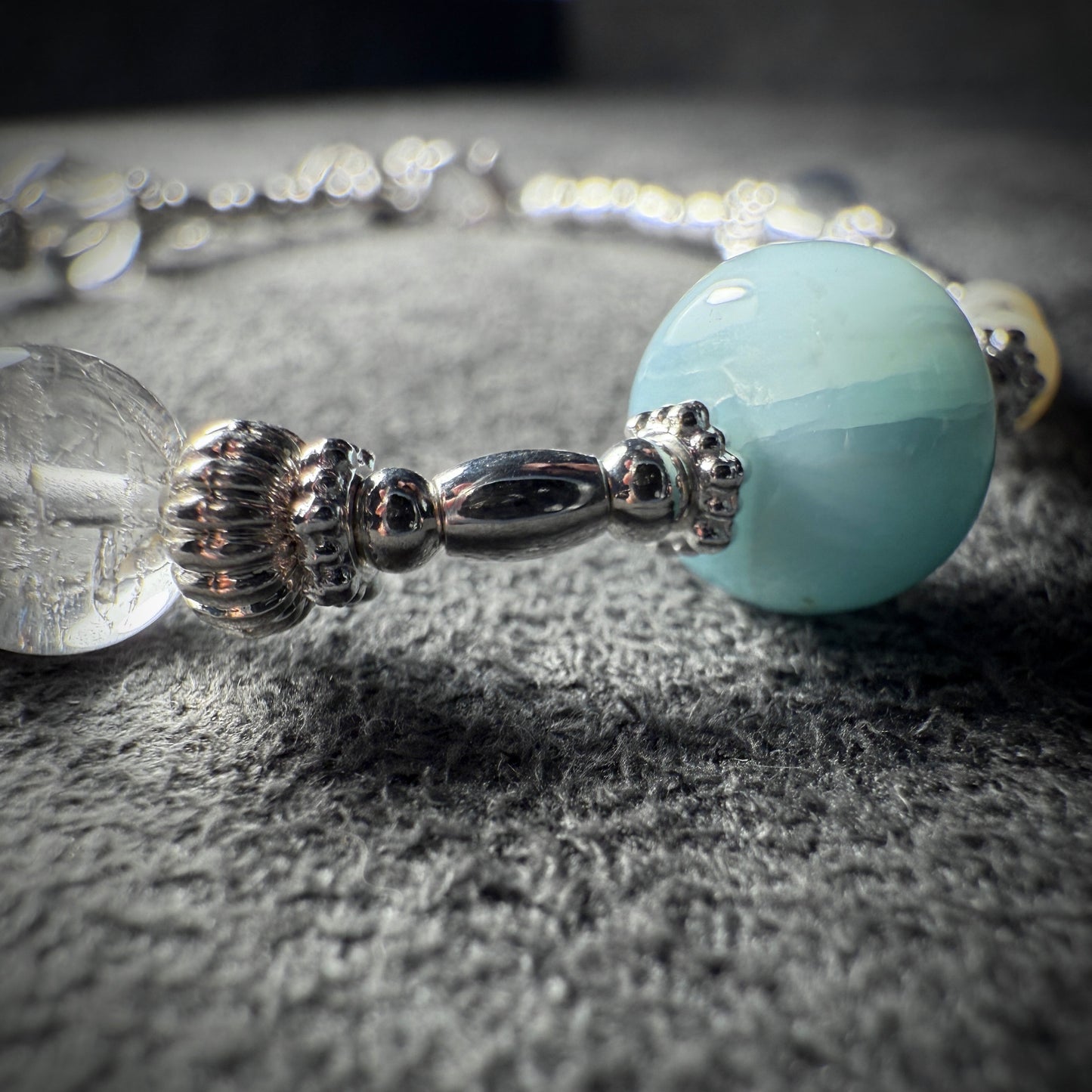 Larimar, Clear Quartz, Pearl Bracelet