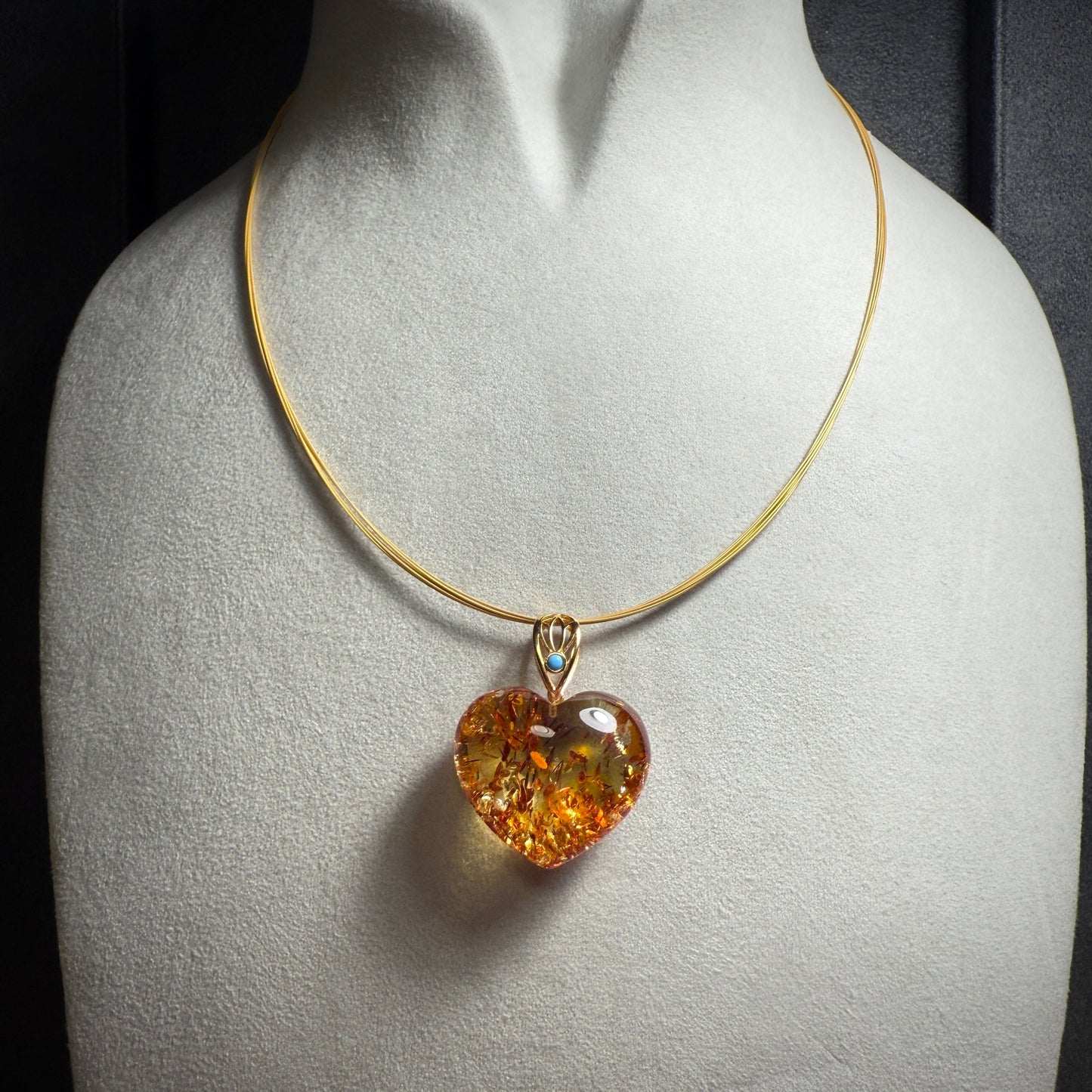 Baltic Piebald Heart Shaped Amber Pendant