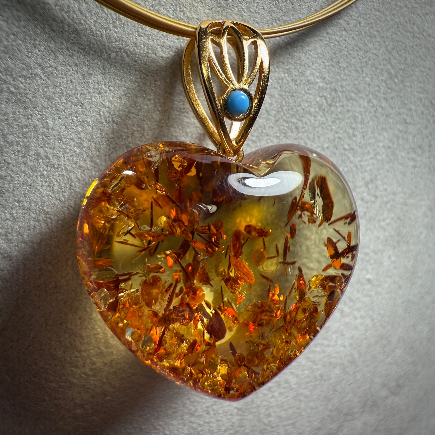 Baltic Piebald Heart Shaped Amber Pendant