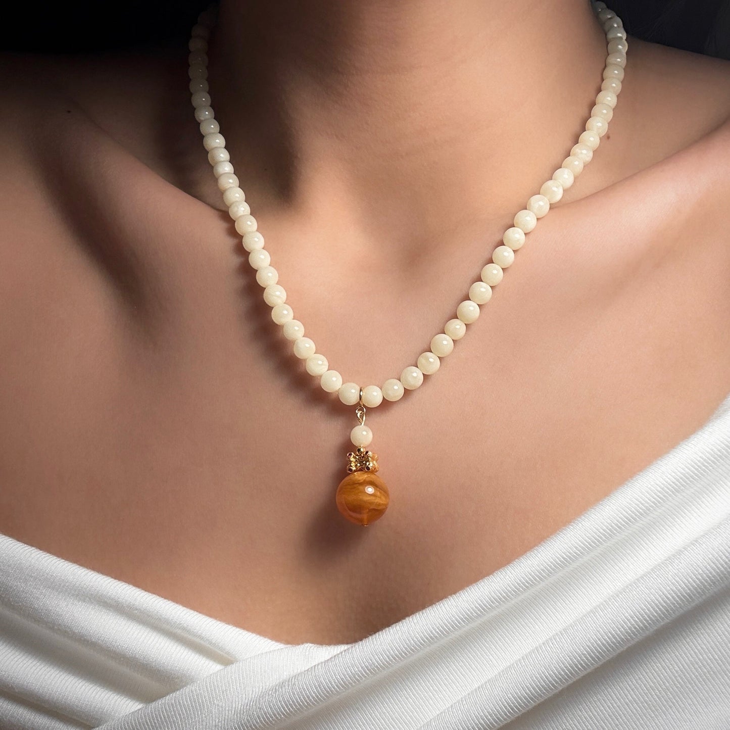 White Baltic Amber Necklace