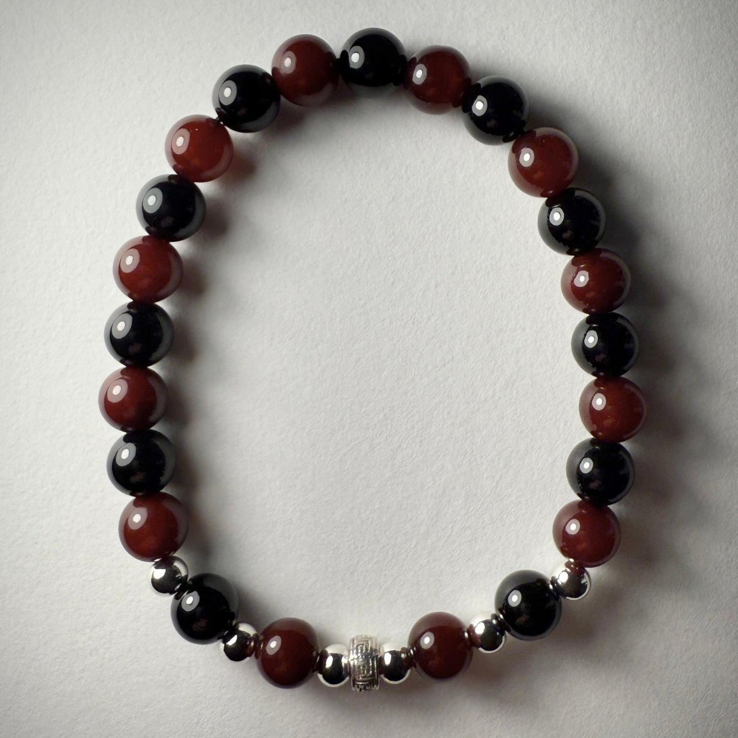 Red Amber & Black Agate Bracelet