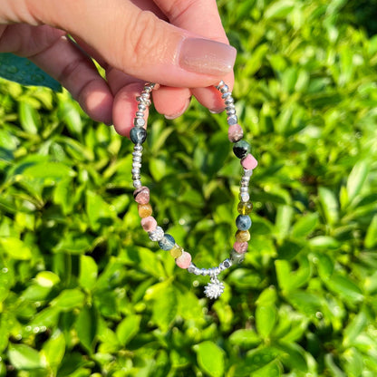 Tourmaline with Silver Flower centerpiece Bracelet