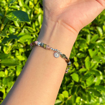 Tourmaline with Silver Flower centerpiece Bracelet